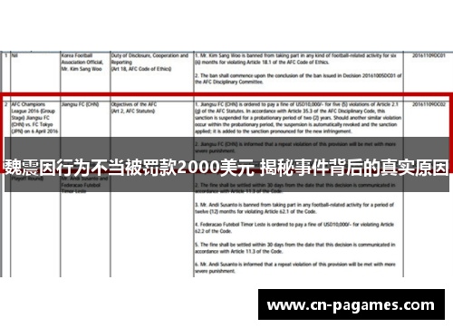 魏震因行为不当被罚款2000美元 揭秘事件背后的真实原因 魏震因行为不当被罚款2000美元 揭秘事件背后的真实原因